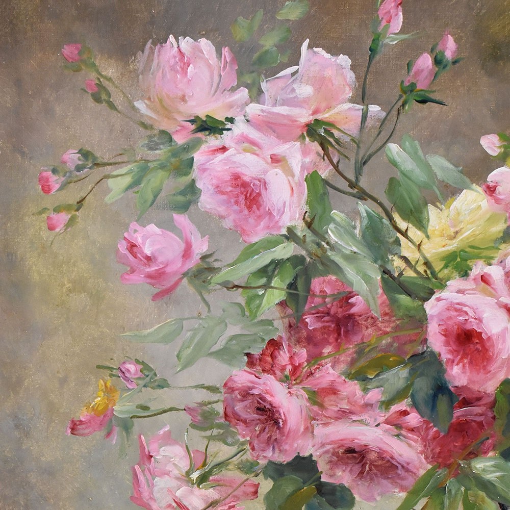 QF573 1 antique floral painting roses flower oil painting still life XIX.jpg